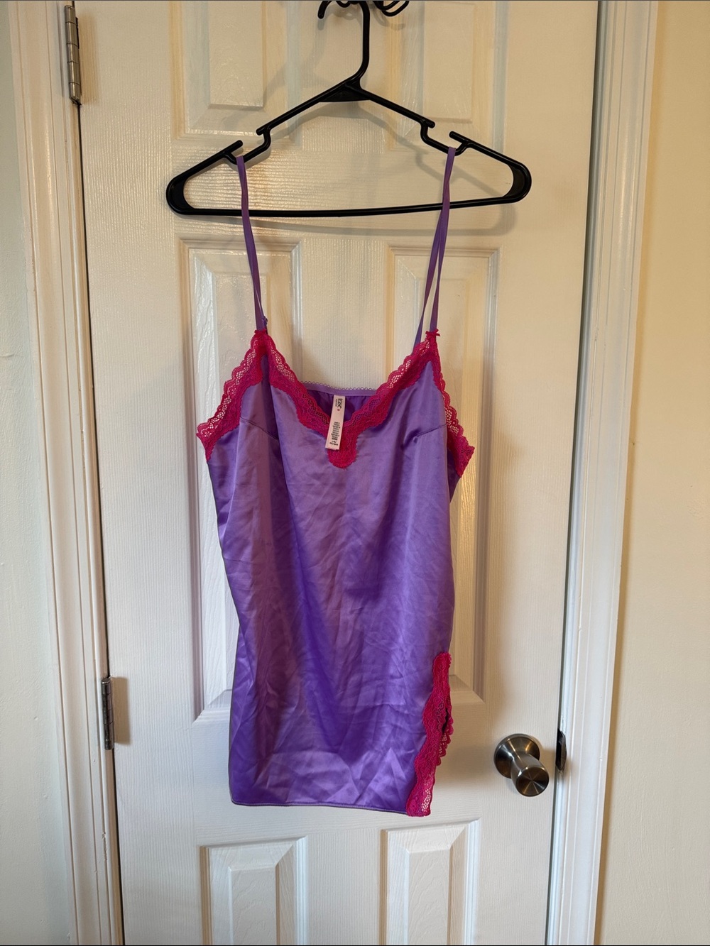 Victoria's Secret Purple Satin Chemise with Pink Lace Trim